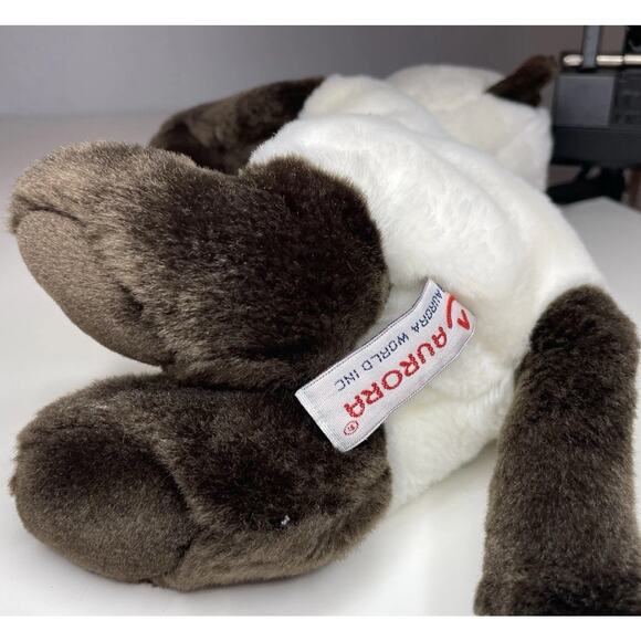 Vintage Aurora Siamese Cat Plush 12” Brown White Stuffed Animal Laying Realistic - Picture 8 of 12
